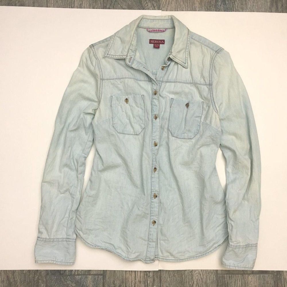 MERONA Long Sleeve Button Up Chambray Denim